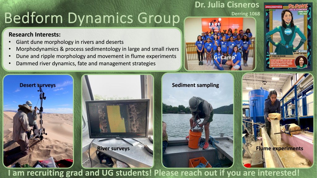 Research Interests:
• Giant dune morphology in rivers and deserts
• Morphodynamics & process sedimentology in large and small rivers
• Dune and ripple morphology and movement in flume experiments
• Dammed river dynamics, fate and management strategies